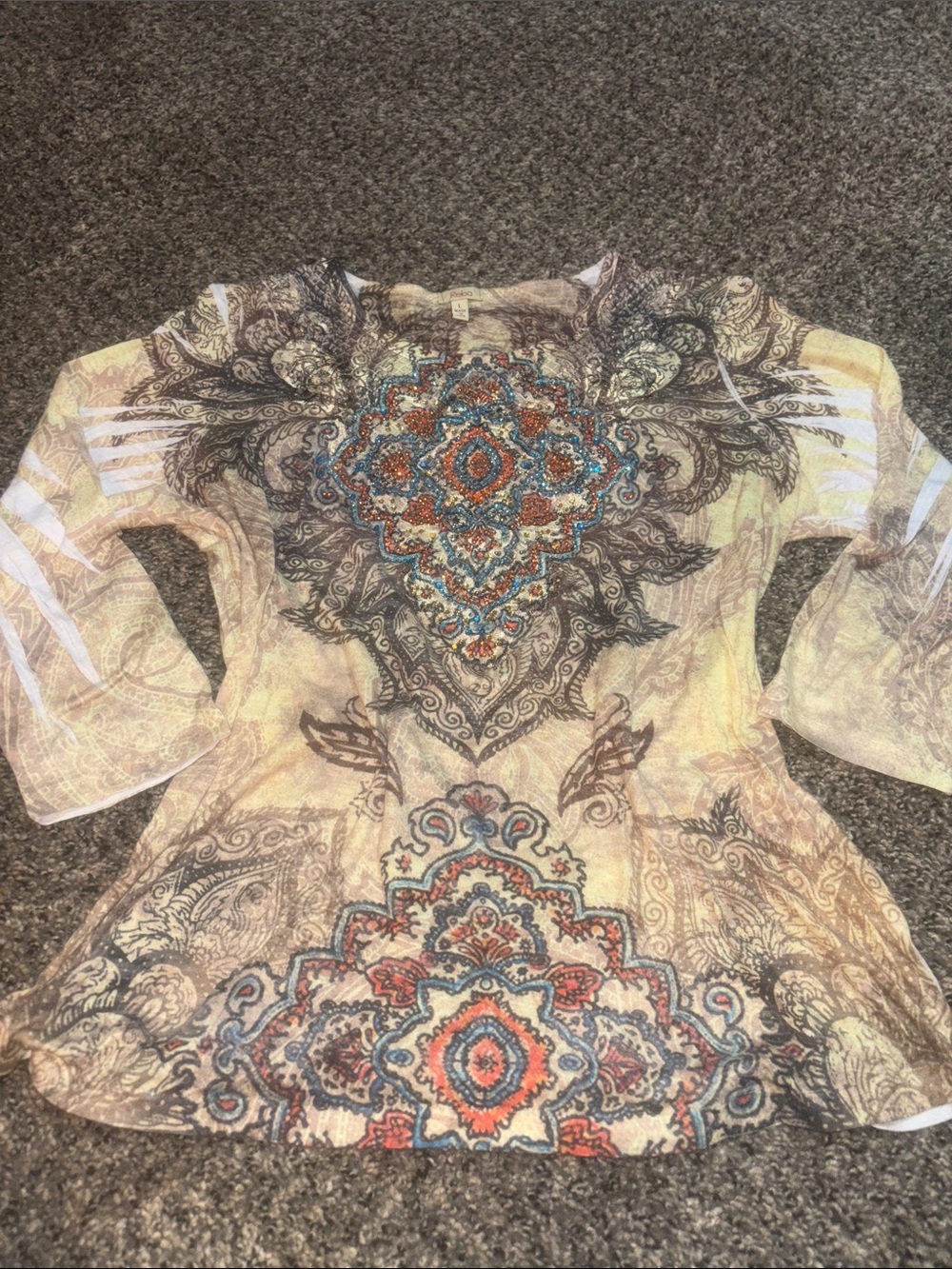 Reba Beige Multi Medallion Print Boho Tunic